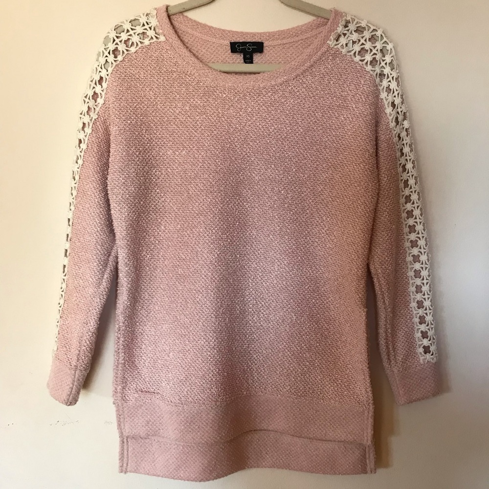 Jessica Simpson Pink Sweater Embroidered Sleeves